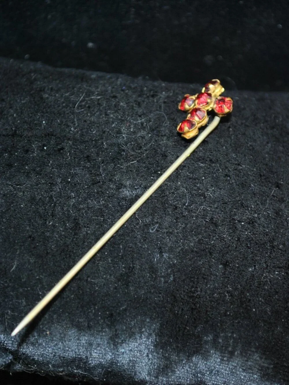 Antique Red Paste Glass Cross Stick / Tie Pin